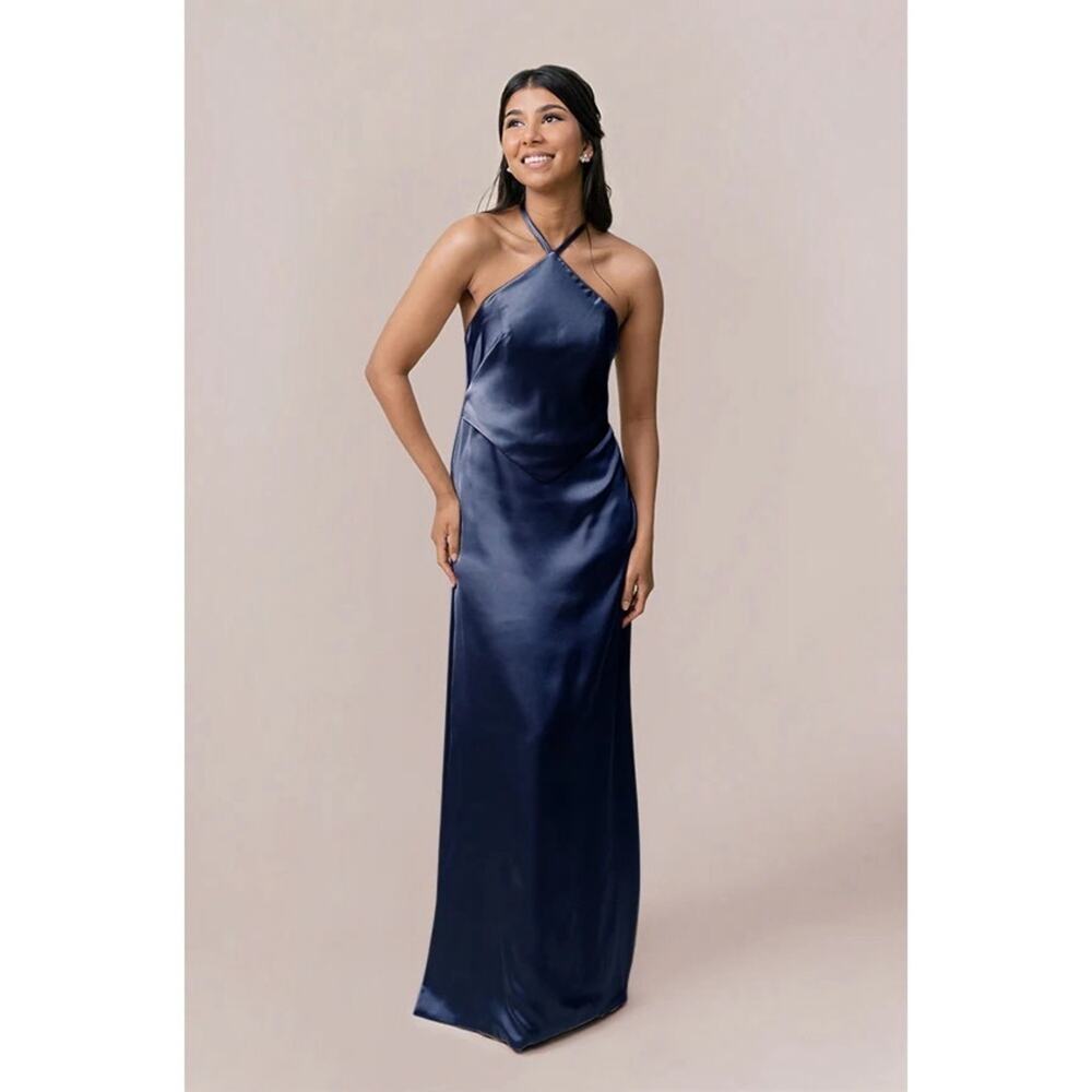 Revelry Everly Satin Dress in Indie Blue Size 8 NWT Bridesmaid Wedding Guest